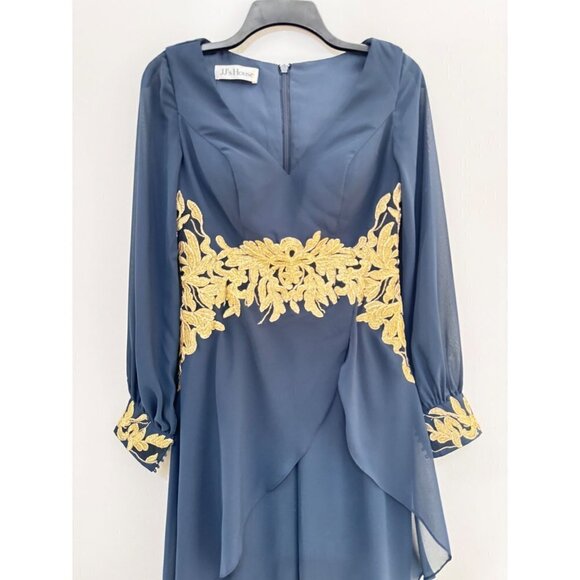 JJ ‘S Jumpsuit/Pantsuit V-Neck Floor-Length Chiffon Evening Dress With Appliques - Picture 9 of 9